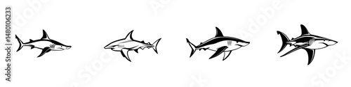 Vector illustration of various shark species swimming gracefully in the ocean
