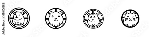 Cute vector illustration icons of hamsters in circular designs showcasing different expressions and poses