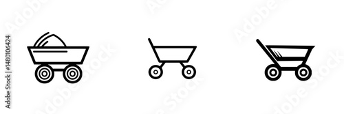 Vector illustration of multiple styles of wheelbarrows for construction and gardening activities