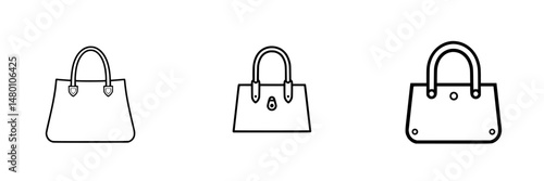 Vector illustration icons of different handbag designs showcasing various styles and features including handles and shapes