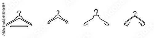 Elegant vector illustration of four distinct clothing hangers in minimalist design for fashion and retail use