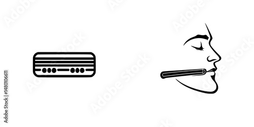 Vector illustration of a music amplifier and a singer with a microphone in a minimalist style