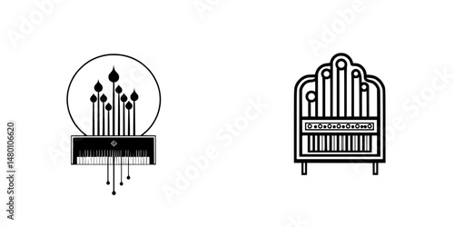 Vector illustration icon depicting two distinct organ designs showcasing musical elements in minimalist style