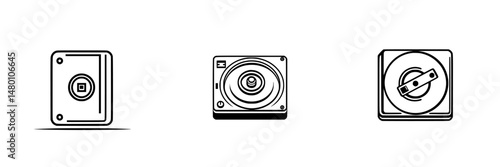 Vector illustration of three different audio equipment icons showcasing a classic, vintage design for sound enthusiasts and music lovers