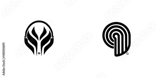 Vector illustration of abstract headphone and sound wave icons for music and audio technology