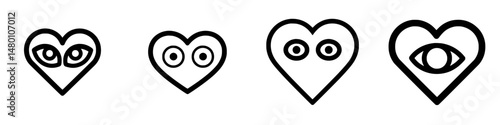 Creative vector illustration of heart shapes with eyes representing love, emotion, and perception in art design