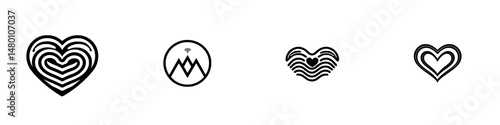 Stylized vector illustrations of hearts and mountains for design and creative projects