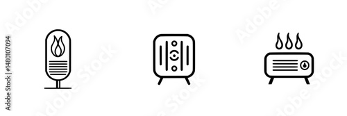 Vector illustration icons of different types of heaters designed for energy efficiency and modern homes