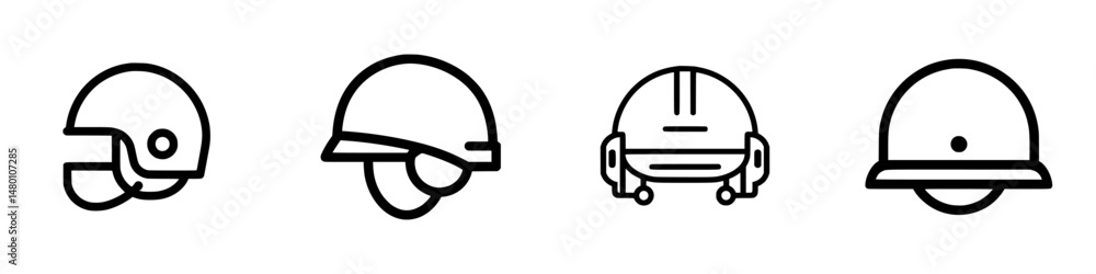 Naklejka premium Collection of vector illustration icons showcasing various styles of helmets for different activities and sports