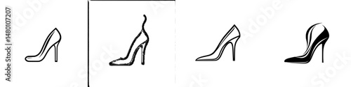 Explore the elegant designs of various high heel shoes in vector illustration style, showcasing different silhouettes and colors
