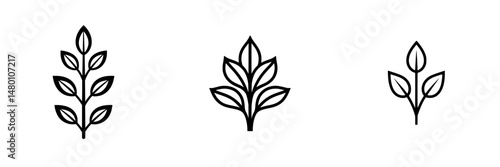 Vector illustration icons of various plant leaves suitable for decorative and thematic designs