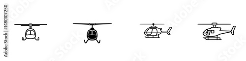 Vector illustration of four distinct helicopter designs in minimalist style suitable for various applications