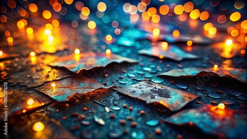 Grunge Steel Sheet Rip Pattern Background with Bokeh - Industrial Texture Stock Photo