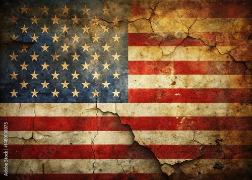 Grungy Flag Print with Cracked Paint Texture - Left-Aligned Copy Space