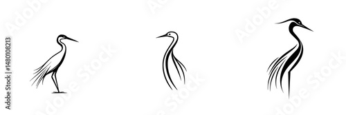 Elegant vector illustration of herons showcasing different postures in a minimalist style