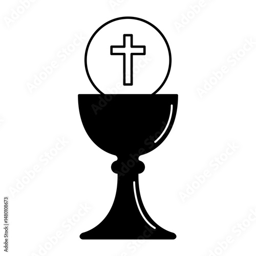 Chaliz hand drawing cross church cup element design