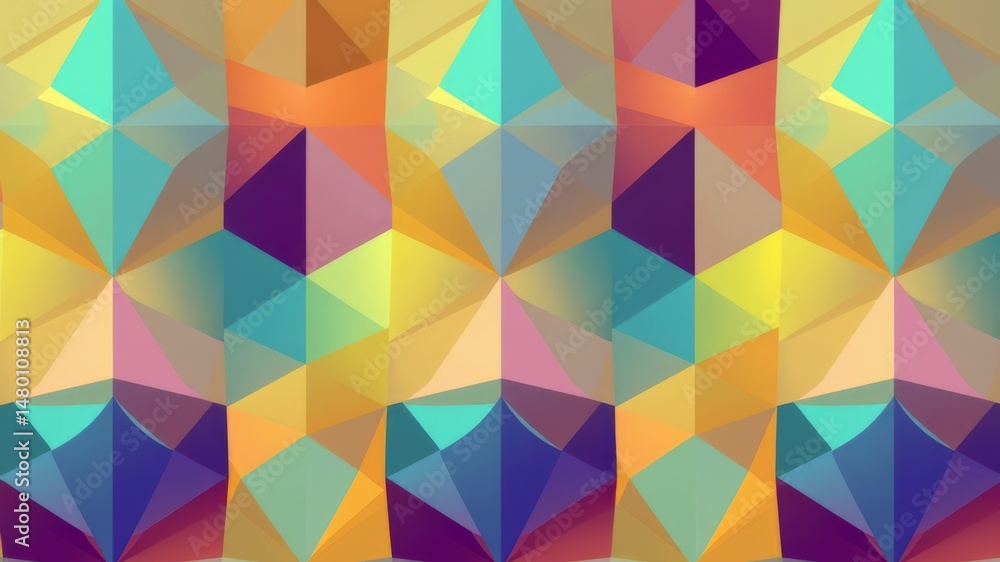 Obraz premium Abstract colorful geometric low poly background texture with repeating vibrant triangular shapes and gradient patterns ideal for modern design