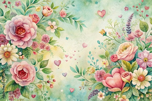 Hand-Painted Floral Love Motif Background: Romantic Watercolor Design for Valentine's Day & Wedding Invitations