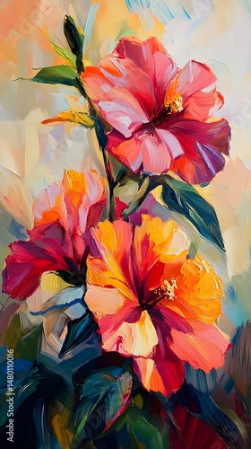 Wallpaper Mural Vibrant hibiscus blossoms in a vibrant abstract painting. Torontodigital.ca