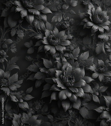 Wallpaper Mural Intricate charcoal floral wallpaper, rich texture, luxurious feel, vintage, floral, close-up Torontodigital.ca