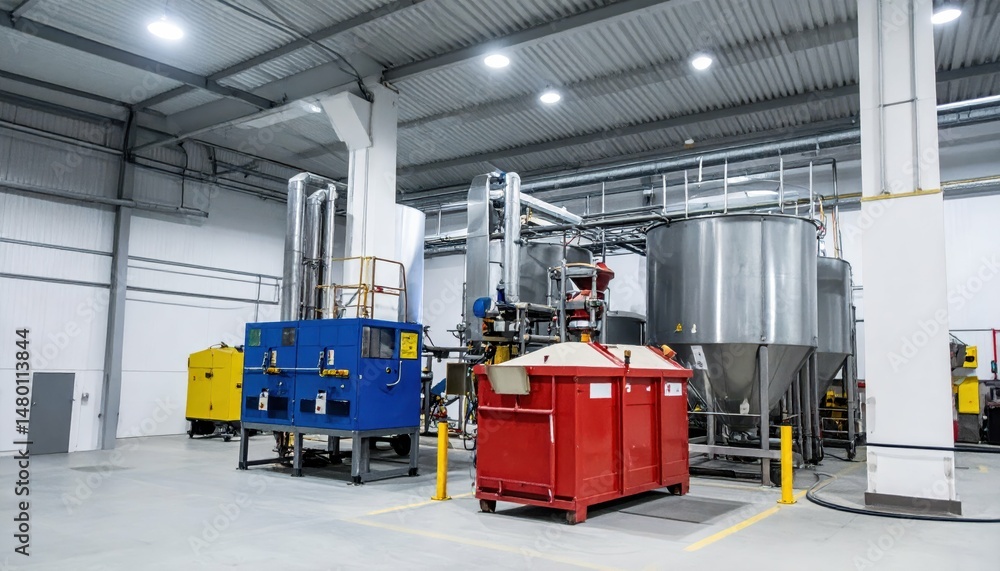 Fototapeta premium Modern Industrial Facility with Equipment and Machinery in Warehouse