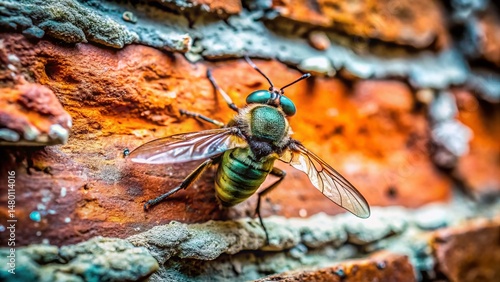 Intricate Insect Detail on Cracked Brick Wall - Macro Architectural Photography