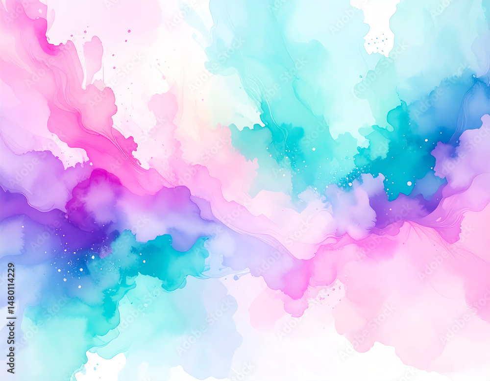 A soft, abstract watercolor blend of pink, purple, and turquoise hues creates a dreamy, ethereal atmosphere A soft, abstract watercolor blend of pink, purple, and turquoise hues creates a dreamy, ethereal atmosphere