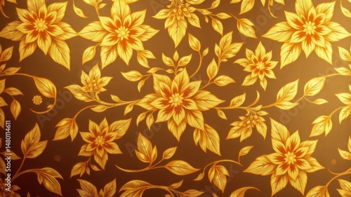Wallpaper Mural A luxurious golden floral pattern on dark brown background ideal for textile design wallpaper or wrapping paper projects. Torontodigital.ca