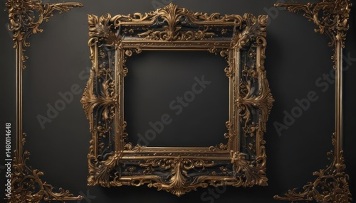 Black & gold ornate frame, shimmering accents,  abstract,  card