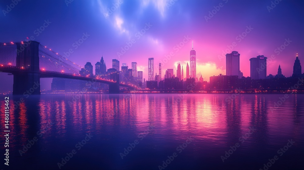 Obraz premium Vibrant city skyline at sunrise