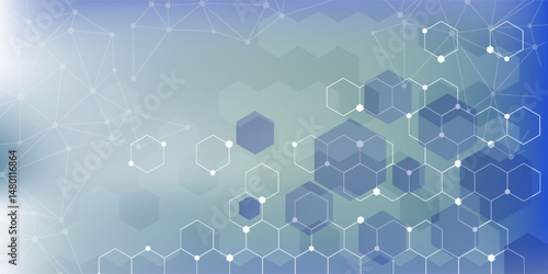 Hexagonal molecules. The molecular structure. Genetic and chemical compounds. Chemistry, medicine, science and technology concept. Geometric abstract background. Atom DNA. Abstract vector illustration