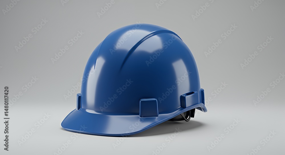Fototapeta premium Blue Hard Hat on Gray Background Protective Gear for Construction