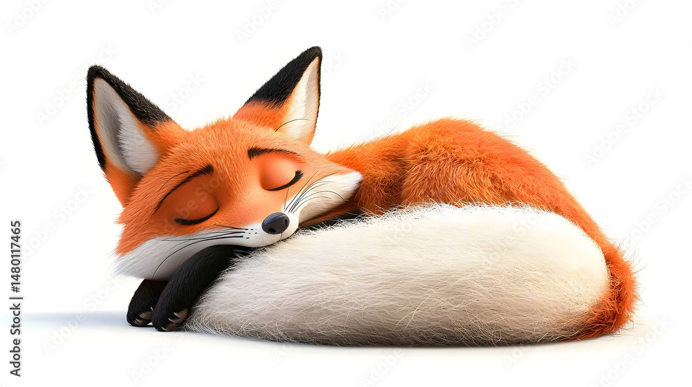 Fototapeta premium A cartoon fox is sleeping on a white background