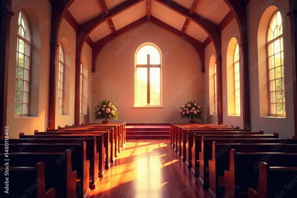 Fototapeta premium A welcoming church sanctuary, ready for a service , faith, service