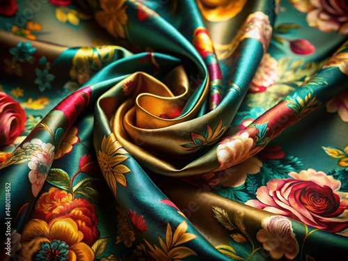 Low Light Geometric Floral Silk Fabric Texture - Elegant Botanical Print Background