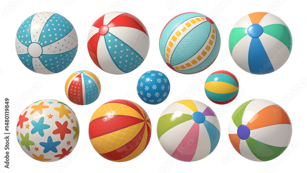 Fototapeta premium Various beach balls isolated on transparent background
