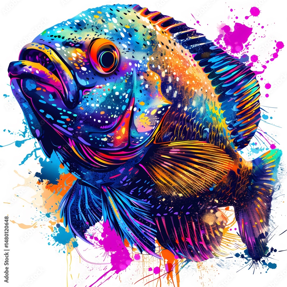 Fototapeta Abstract Fish art with bright, energetic colors. Eye-catching and unique.