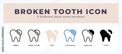 Broken tooth icon set. vector illustration.
