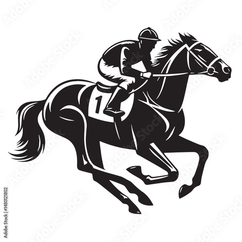 Horse Racing Silhouette line art vector illustration on white background