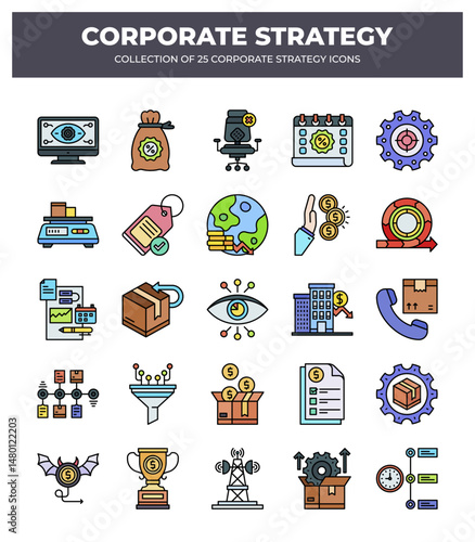 Collection of 25 Corporate Strategy Icons: Business Planning. Management. and Growth