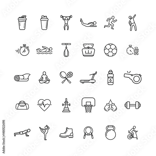 Lineart Fitness and sports activity icons