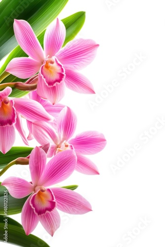 Pink Orchid Flowers Cascade Against White Backdrop in Vertical Composition for Floral Design and Botanical Beauty