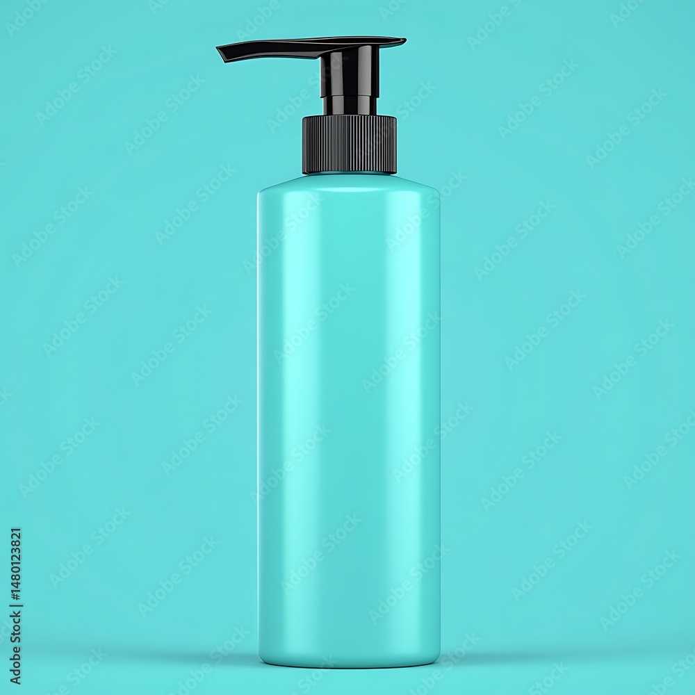 Obraz premium Teal dispenser bottle on a matching backdrop for cosmetic applications