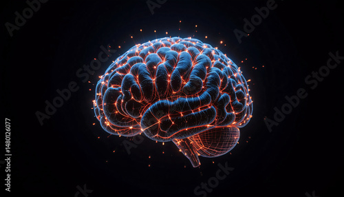 A highly detailed 3D-rendered digital brain illuminated with glowing neural connections, floating against a deep black background to highlight the futuristic essence of artificial intelligence.
