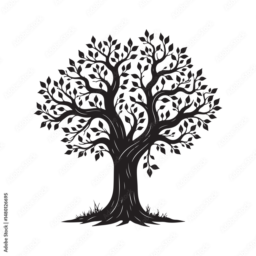 black tree silhouette on white background, symbol, shape black tree silhouette on white background, symbol, shape