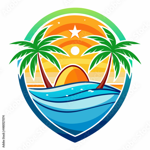 beach logo dashing colour full vector illustration 