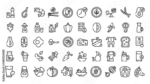 Diverse food items for health icons