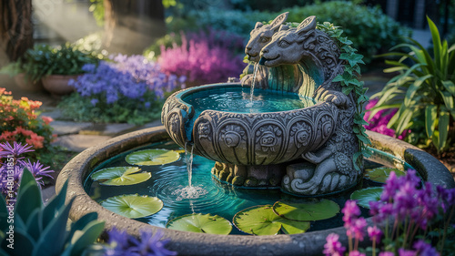 Beautiful enchanted landscape painting a fantasy garden with a fairy tarradiddle atmosphere 