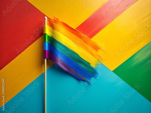 Minimalist Dynamic Flag Paint Strokes on Vibrant Background - Abstract Art Stock Photo