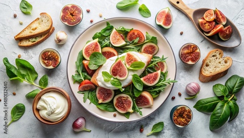 Wallpaper Mural Minimalist Flat Lay: Fig Salad with Prosciutto, Burrata & Toasted Bread Torontodigital.ca